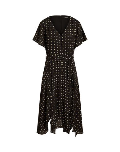 Polo Ralph Lauren Geo-print Crepe Flutter-sleeve Dress Woman Midi Dress Black Size 10 Recycled Polye