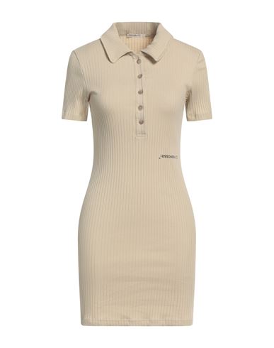 Hinnominate Woman Mini Dress Beige Size L Cotton, Elastane, Polyester