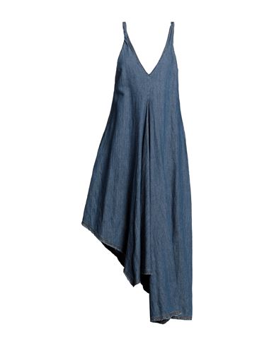 Malloni Woman Midi Dress Blue Size 6 Cotton, Linen