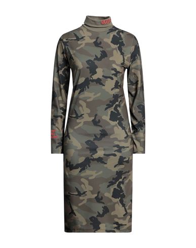 Shop Gcds Woman Midi Dress Military Green Size M Cotton, Lycra