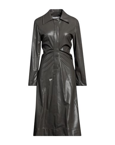 Low Classic Ruched Faux-leather Shirt Dress In Grey