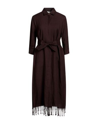 Shop Max Mara Woman Midi Dress Cocoa Size 6 Linen In Brown