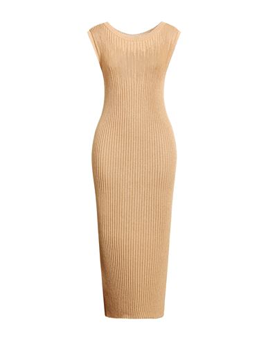 Gaelle Paris Gaëlle Paris Woman Midi Dress Camel Size 3 Viscose, Polyamide, Polyester, Cotton In Neutral