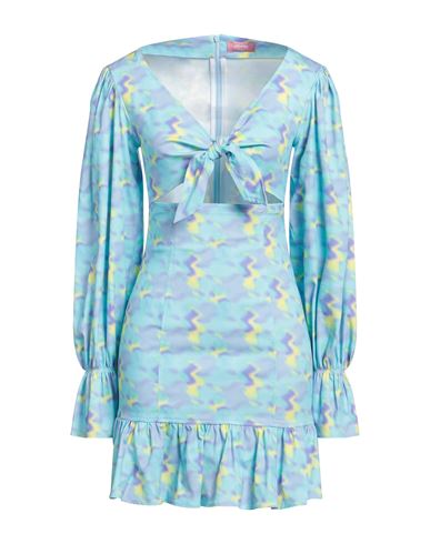 Miyette Woman Mini Dress Sky Blue Size M Cotton, Elastane