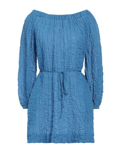 Shop Three Graces London Woman Mini Dress Azure Size 8 Cotton, Elastane In Blue