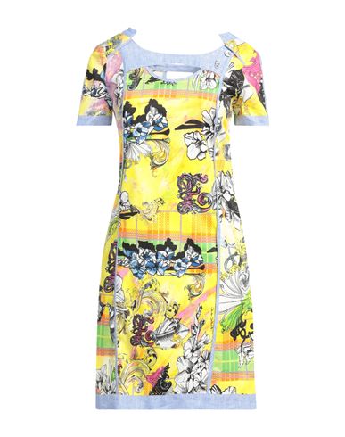 Shop Elisa Cavaletti By Daniela Dallavalle Woman Mini Dress Yellow Size 12 Cotton, Elastane, Linen, Polye