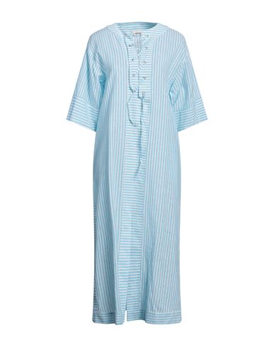 Ottod'ame Woman Midi Dress Azure Size 6 Linen, Cotton In Blue