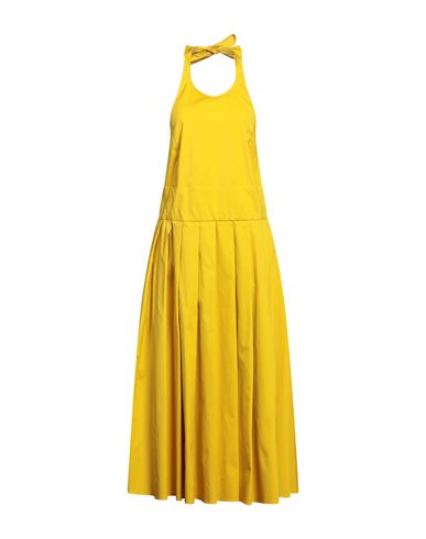 Shop 's Max Mara Woman Midi Dress Ocher Size 4 Cotton, Polyamide, Elastane In Yellow