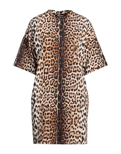 Roberto Cavalli Woman Mini Dress Beige Size 10 Cotton In Animal Print