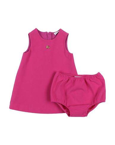 Dolce & Gabbana Newborn Girl Baby Dress Fuchsia Size 3 Cotton, Elastane, Bronze In Pink
