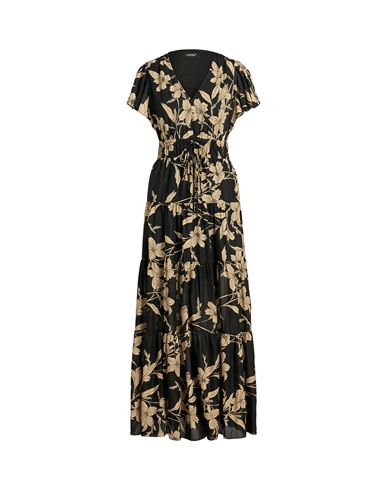 Shop Lauren Ralph Lauren Floral Cotton Voile Tiered Maxidress Woman Maxi Dress Black Size 8 Cotton