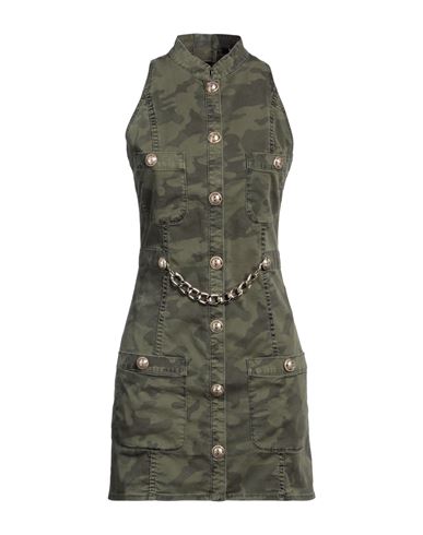 Balmain Woman Mini Dress Military Green Size 8 Cotton, Elastane