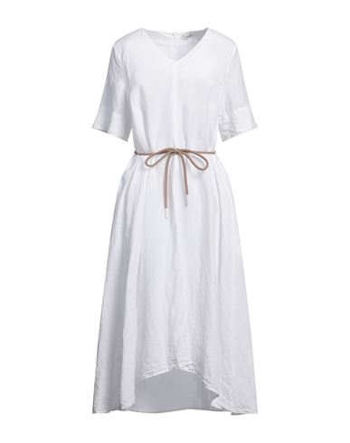 Peserico Woman Midi Dress White Size 6 Linen, Cotton