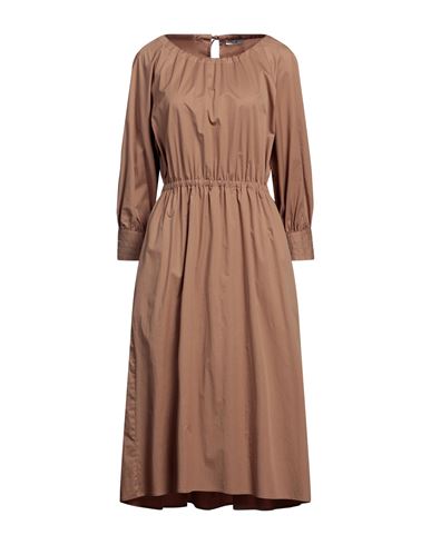 Peserico Woman Midi Dress Khaki Size 8 Cotton, Elastane In Beige