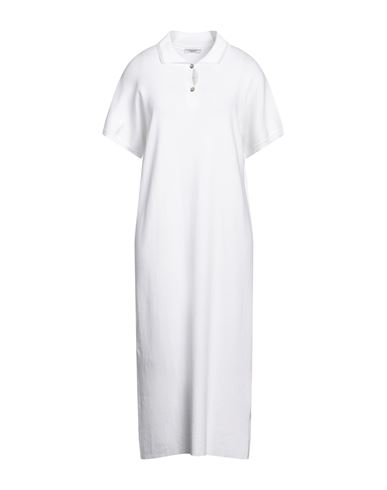 Peserico Woman Midi Dress White Size 10 Cotton, Viscose, Metallic Fiber, Polyester