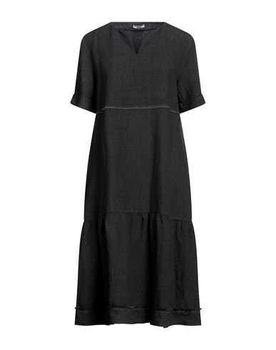 Peserico Woman Midi Dress Black Size 10 Linen, Cotton