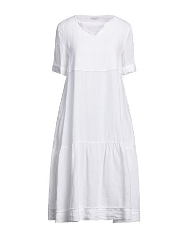 Peserico Woman Midi Dress White Size 14 Linen, Cotton