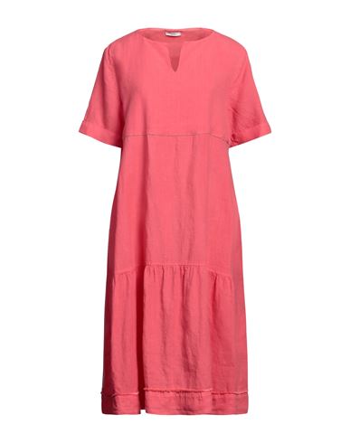 Peserico Woman Midi Dress Coral Size 12 Linen, Cotton In Red