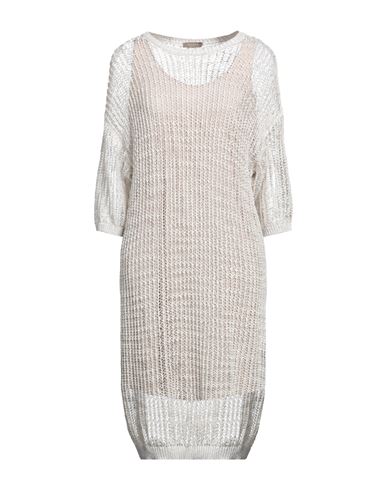 PESERICO PESERICO WOMAN MIDI DRESS WHITE SIZE 12 LINEN, POLYESTER, METALLIC FIBER, POLYAMIDE, COTTON