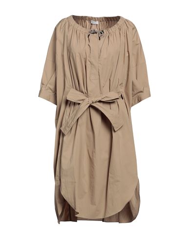 Shop Brunello Cucinelli Woman Midi Dress Khaki Size M Cotton In Beige