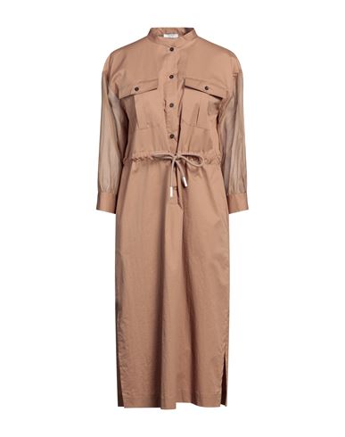 Peserico Woman Midi Dress Brown Size 14 Cotton, Elastane, Silk
