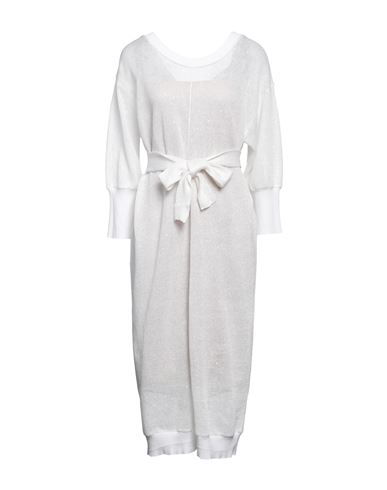Brunello Cucinelli Woman Midi Dress Ivory Size M Linen, Silk, Polyamide, Ecobrass, Cotton In White