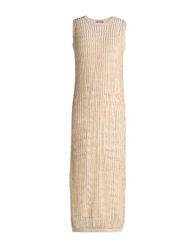 Shop Peserico Woman Midi Dress Beige Size 6 Linen, Polyester, Metallic Fiber, Polyamide
