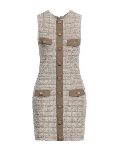 Shop Balmain Woman Mini Dress Khaki Size 8 Viscose, Synthetic Fibers, Cotton, Metallic Fiber, Linen In Beige