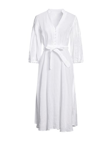 120% Lino Woman Midi Dress White Size 8 Linen