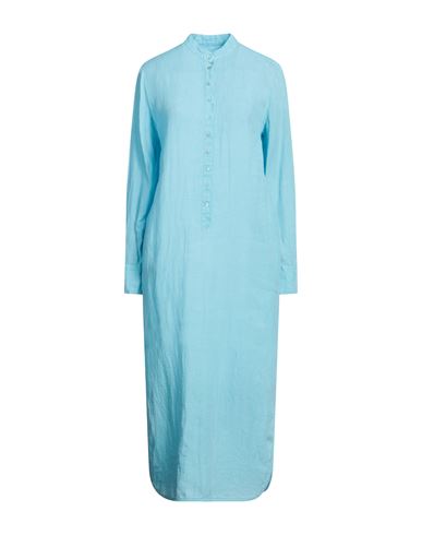 120% Lino Woman Midi Dress Azure Size 12 Linen In Blue