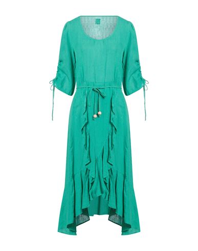120% Lino Woman Midi Dress Emerald Green Size 12 Linen