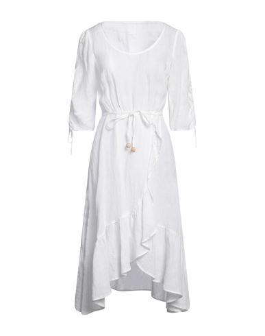 120% Lino Woman Midi Dress White Size 8 Linen