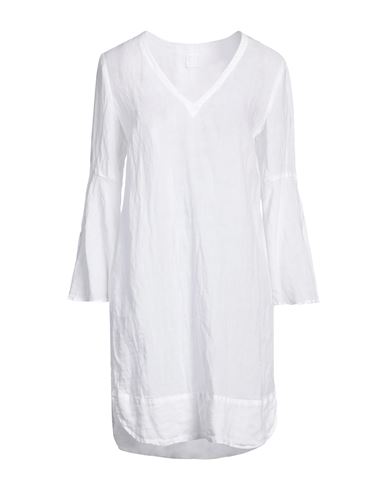 120% Lino Woman Mini Dress White Size 8 Linen