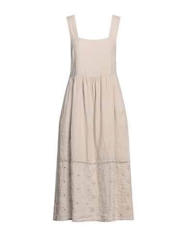 120% Lino Woman Midi Dress Beige Size 8 Linen