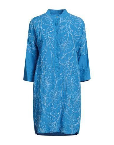 120% Lino Woman Mini Dress Azure Size 8 Linen In Blue
