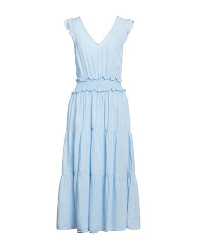120% Lino Woman Maxi Dress Sky Blue Size 12 Linen