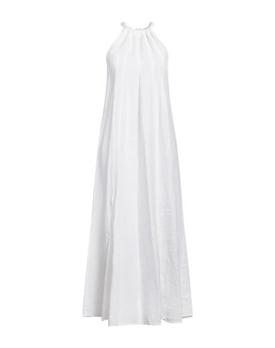 120% Lino Halterneck Lurex-detailed Maxi Dress In White
