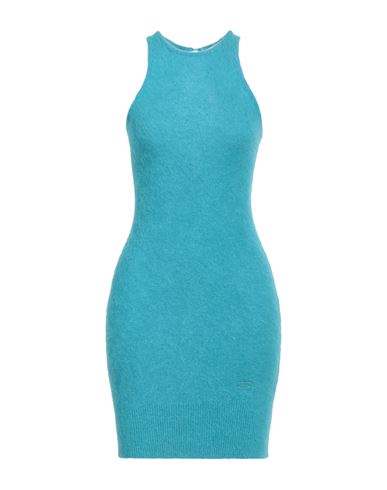 Ganni Woman Mini Dress Azure Size M Alpaca Wool, Polyamide, Virgin Wool, Elastane In Blue