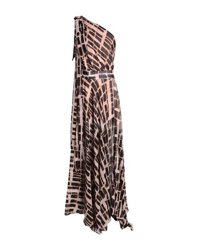Hanita Woman Maxi Dress Brown Size L Polyester, Metallic Fiber