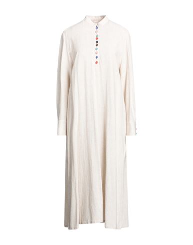 Benjamin Benmoyal Woman Midi Dress Beige Size M Cotton, Linen