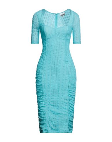 Shop Ganni Woman Midi Dress Turquoise Size 6 Recycled Polyamide, Polyamide, Elastane In Blue