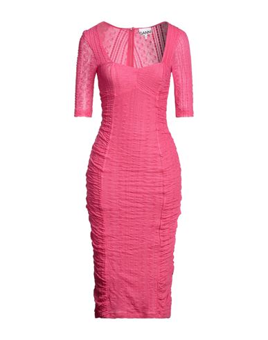 Shop Ganni Woman Midi Dress Fuchsia Size 8/10 Recycled Polyamide, Polyamide, Elastane In Pink