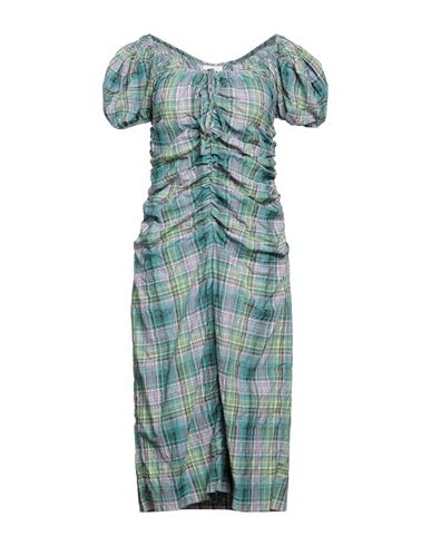 Ganni Woman Midi Dress Green Size 8/10 Organic Cotton, Recycled Polyester, Polyamide