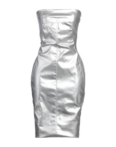 Shop Rick Owens Woman Mini Dress Silver Size 4 Cotton, Elastomultiester, Rubber