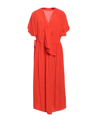 Gentryportofino Woman Midi Dress Tomato Red Size 10 Silk In Orange
