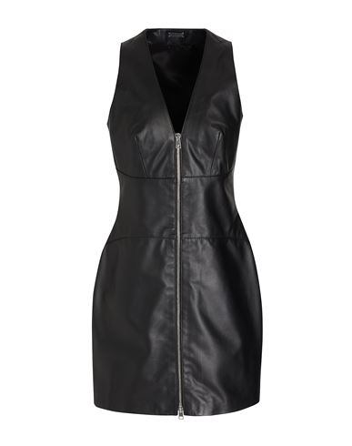 8 By Yoox Leather Full Zip-up Front Mini Dress Woman Mini Dress Black Size 12 Lambskin