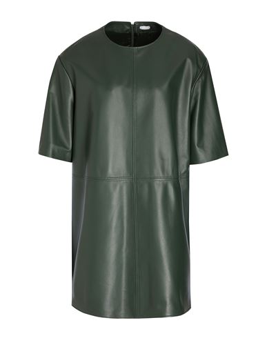 8 By Yoox Leather S/sleeve Mini Dress Woman Mini Dress Dark Green Size 12 Lambskin