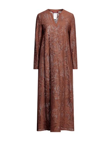 Max Mara Studio Woman Midi Dress Brown Size 10 Cotton, Polyamide