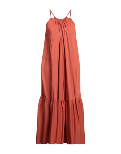 Dx Collection Woman Maxi Dress Rust Size M Cotton, Polyamide, Elastane In Brown