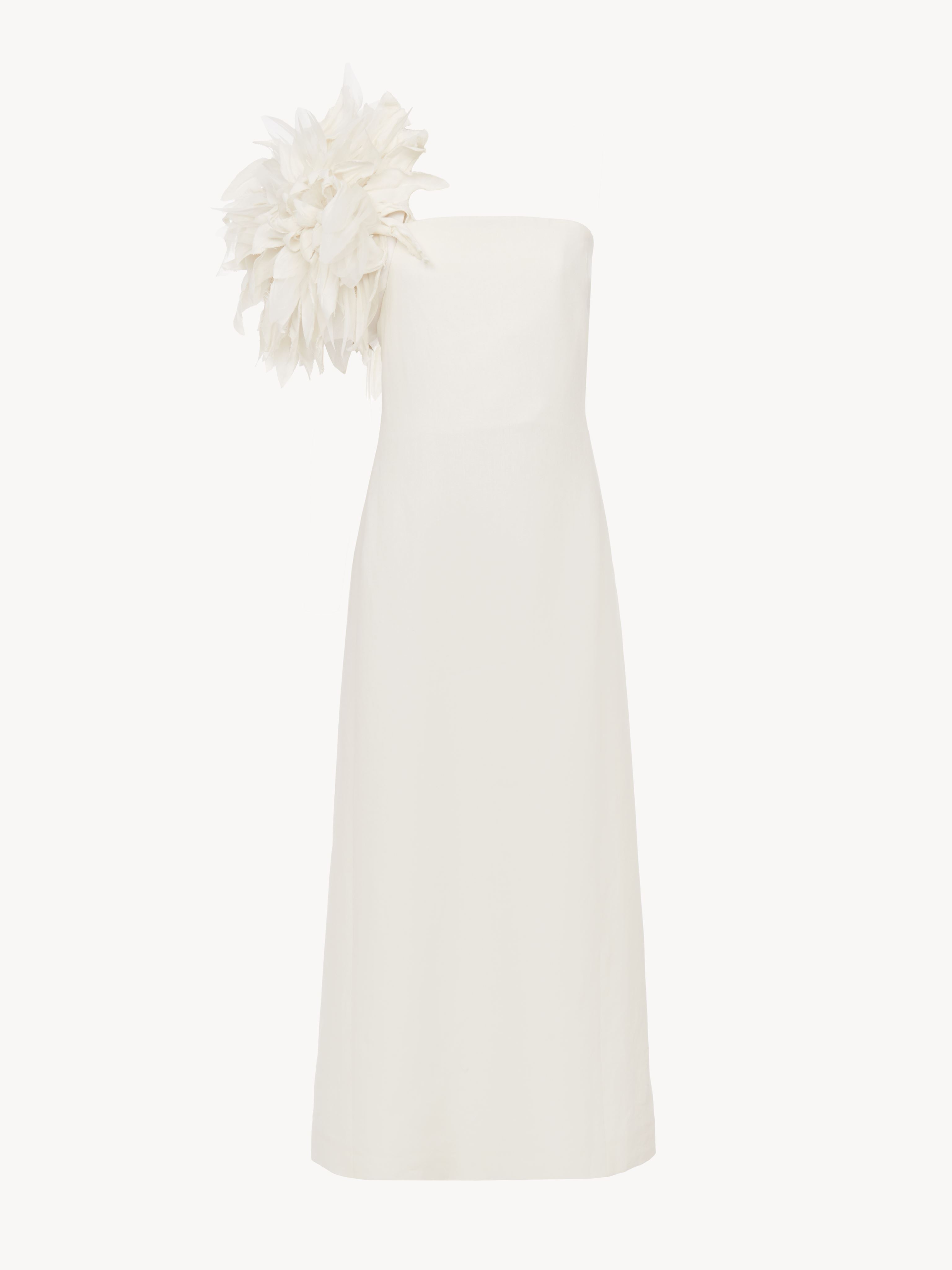 Chloé Bustier Midi Dress White Size 6 100% Linen, Silk